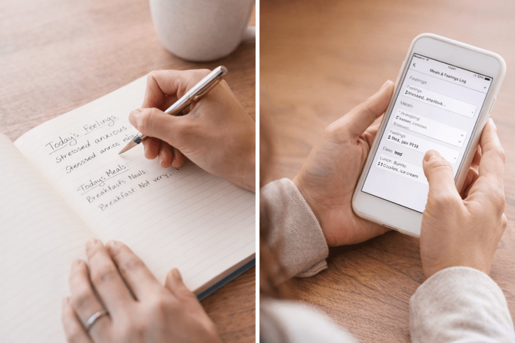 【画像の内容】日記やノートに感情を書いている手元
または、スマホで記録している女性の手元
【ALTテキスト】食事と感情を記録する習慣のイメージ
【おすすめ】Unsplash「woman journaling feelings」